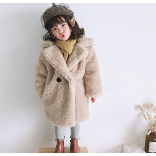 Kids Clothes Girls Faux Fur Coats 2021 Winter Mid-length Solid Cashmere Coat for Boys Thicken Warm Childrens Clothing
