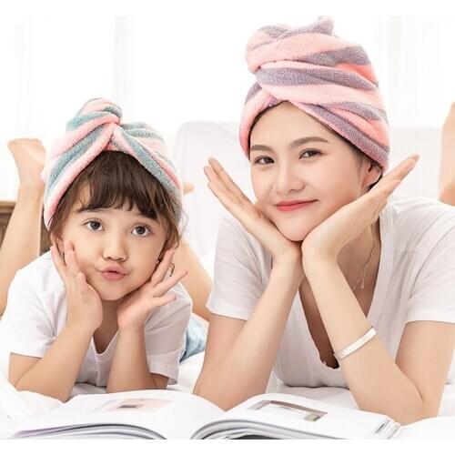 Household Microfiber Bath Towel Cap Coral Fleece Quick Drying Hair Hat Wrapped Towel Turban Bathing Wrap Cap for Adult and Kids