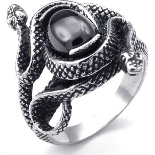 SECRET BOYS Mens Jewelry Creative Design goth Punk Retro hard alloy double snake ring