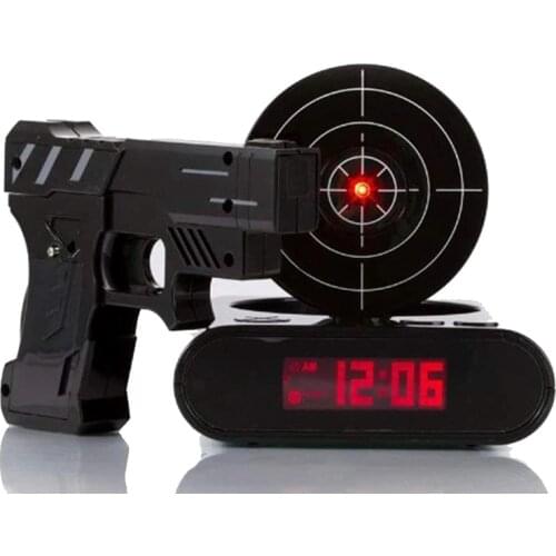 Gadget Target Laser Shooting Gun Alarm Clock Digital Electronic Desk Clock Table Watch Nixie Clock Snooze Target Gaming Clock