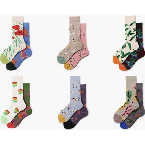 Harajuku Happy Men socks Funny Mens Sloth Sock Women Big Flowers Moustache sloths Novelty Sock combed cotton funny Socks