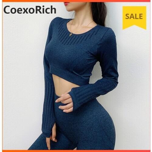 Yoga Set Women Gym Clothes 2 Piece Sport Suit Fitness Crop Top High Waist Workout Leggings Long Sleeeve Hollow Out Seamless