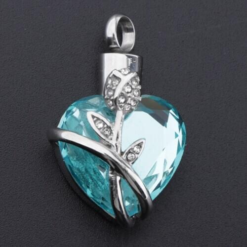 Crystal Rose Pet Heart Shaped Ashes Urn Pendant Keepsake Memorial Cremation