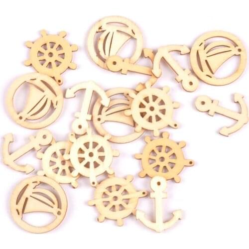Mixed Ocean Anchor Pendant Wood Slices For DIY Scrapbooking Home Decor Natural Wooden Crafts Supplies 25m 50Pcs