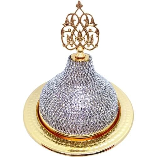Hamam Tamam 100% Copper Swarovski Crystal Coated Golden Color Dome Shaped Candy Chocolate Nuts Serving Bowl