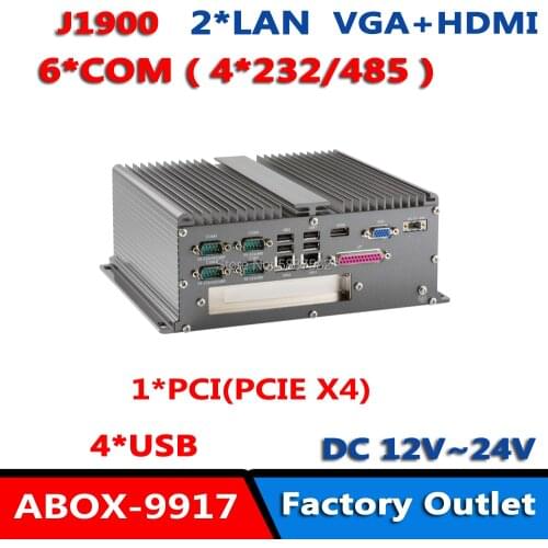 Mini pc server Quad Core J1900 7x24 Hours 2*Lans industrial fanless computer RS232/422/485 COM with PCI thin client