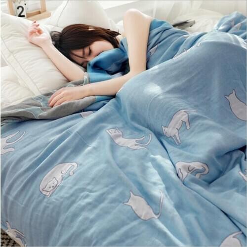 Soft Bamboo Cotton Comforter Adult Blanket for Summer Air-condition Room Throw Blankets for Car Sofa 4 layer 150*200cm 200*230cm