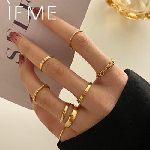 IF ME Korean Simple Wide Thin Chain FInger Rings Set for Women Girl Minimalist Gold Silver Circle Hands Rings Female Jewelry