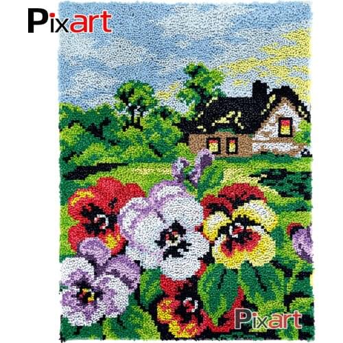 DIY Carpet Rug Kits Garden Pansies Seat Cushion Latch Hook Rug Thick Yarn Needlework Crochet Tapestry Knotted Floor Mat Crafts