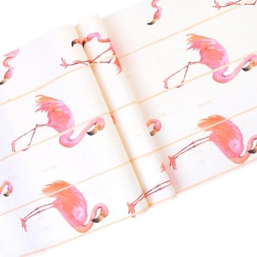 Good quality nordic style pink flamingo wood grain wallpaper clothing store net red wallpaper living room TV background wall
