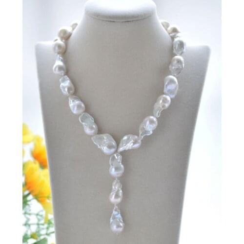 P7233 17" 25mm White Baroque Keshi Pearl Choker Necklace & pendant