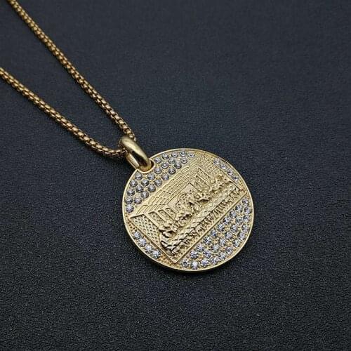 Hip Hop Stainless Steel Last Supper Pendant Necklace Gold Color Iced Out Bling CZ Round Chain For Men Fathers Day Gift Jewelry