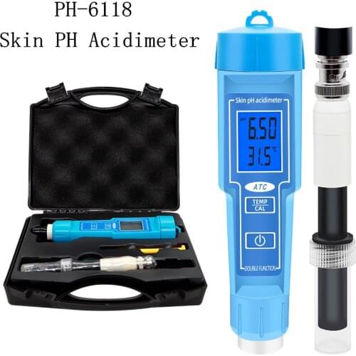 PH-6118 Skin Ph Acdimeter 2 in 1 Temperature PH Tester Automatic Calibrating PH Meter With Backlight for Meat fruit Milk Lab