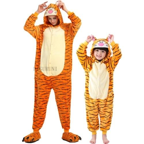 Tiger Pajamas Adult Totoro Animal Onesies Women Men Couple New Winter Pajamas Suit Sleepwear Long Sleeve Flannel Pyjamas Pijama