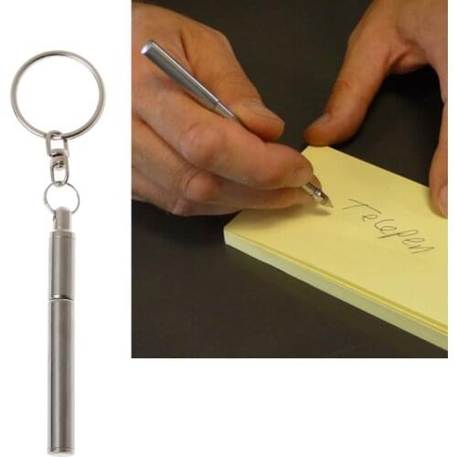 Portable Stainless Steel Telescopic Ballpoint Pen Metal Key Ring Keychain Tools
