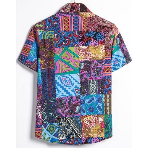 Fashion Men Casual Shirts Cardigan Hawaiian Shirt Short Sleeve Beach Flower Shirt Men Turtleneck Blouse Top Vintage Clothes