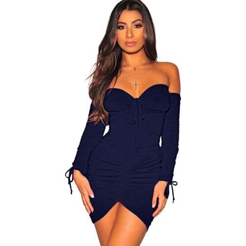Sexy Strapless Bandage Dress Women Elegant Long Sleeve Off Shoulder Bodycon Mini Dress Ruched Evening Night Club Party Dresses