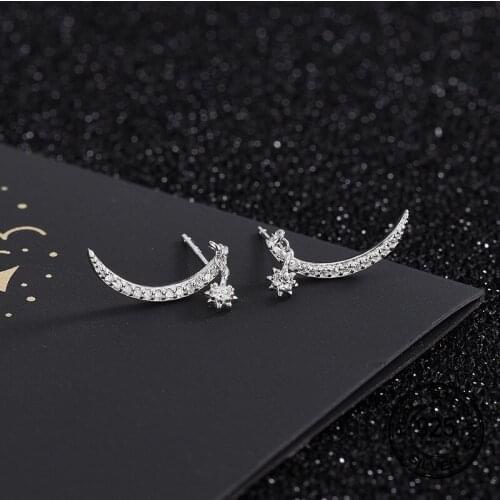 Stud Earrings 925 Sterling Silver Moon Star Tassel For Women Diamond Zircon High Quality Korea Fashion Girl Gift Jewelry INEFFA