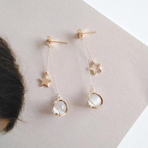 Cat Eye Stone Earrings Star Hollow Exquisite Fashion Women Wedding Long Drop Earrings Dangle Hanging Earrings Girl Gift Jewelry