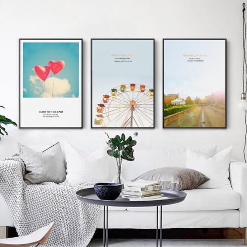 Nordic Watercolor Landscape Paintings Pink Balloon Amusement Park Girls Room Decor Posters And Prints Wall Art Canvas Pictures