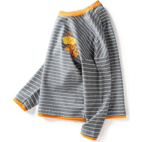 Boy girl spring autumn sweatshirt sweater coat cotton letter printing striped long-sleeved bottoming shirt quality childclothing