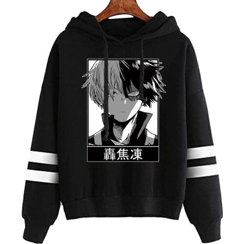 My Hero Academia Hoodie Shoto Todoroki Printed Hoodies Anime Striped Men Women Hooded Sweatshirt Pullover Tops