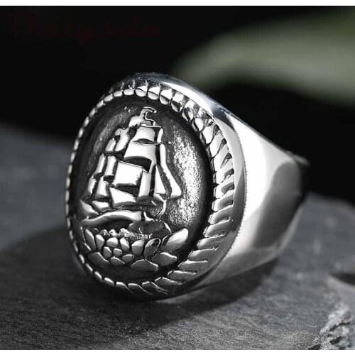 Vintage Gothic Sailboat Rings For Men Sailing Stainless Steel Viking Ring Talisman Mens Ring Cool Sailor Viking Accessories