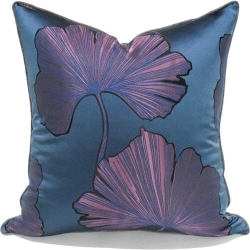 High Precision Embroidery Blue Purple Ginkgo Leaf Pillowcase Light Luxury Jacquard Cushion Cover Model Room Decorative Pillows
