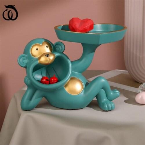 WU CHEN LONG Creative Resin Big Mouth Monkey Art Sculpture Animal Statue Key Porch Snack Tray Storage Box Home Decoration R5909