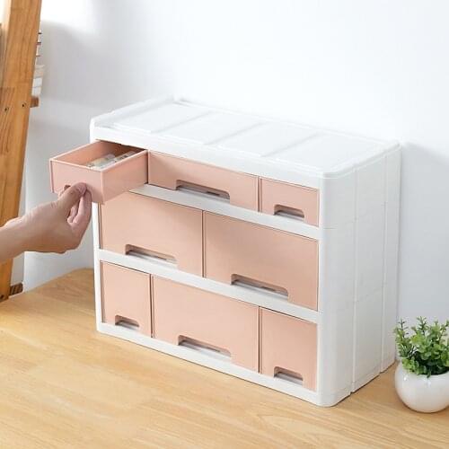 Japanese Desk Storage Box Plastic Office Drawer Desktop Organizer Box For Cosmetic Stationery Sundries Superimposed Dustproof