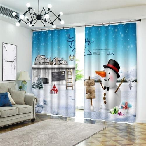 Curtains Blackout Snowman scenery 3D Window Curtains For Bedroom Modern Printing Living room Christmas happy gift Curtains