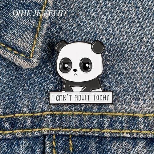 QIHE JEWELRY Panda upset enamel pins Cute friendly animal baby brooches badges Women gifts Clothes bag pins for friends