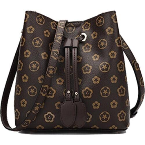 Brand Trend Printing Shoulder Messenger crossbody Handbag Wild Large Capacity Drawstring Womens Bucket Bag free shipping