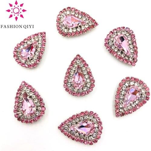 8X13mm 10pcs/20pcs Pink DR shape sew on rhinestones Color chain+Color rhinestones Glass Crystal Buckle DIY clothing accessories