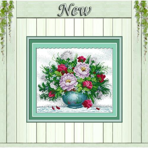 Amaranthine roses flower vaes Drawing Decor 11CT counted print on Canvas DMC 14CT Cross Stitch diy Embroidery kit Needlework Set