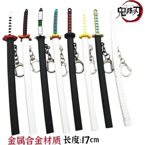 Demon Slayer Sunwheel Knife Keychain Pendant Ornaments Metal Cos Props Katana Anime Battle Ready Bedroom Accessories