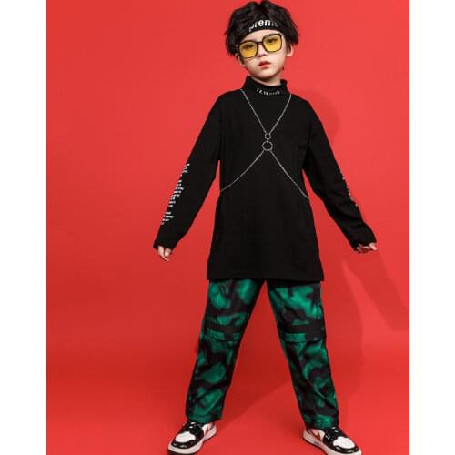 Kids 2 Suit Sets Tshirt Pant Boys Streetwear Stage Show Hip Hop Clothing Teenage Children Dance Sports Tracksuit Tees Trousers