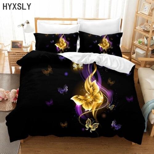 Golden Butterfly Digital Bedding Set Luxury Adults Duvet Cover Sets Comforter Bed Linen Queen King Single Double Size Dropship