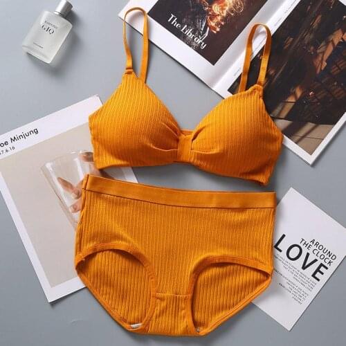 Women Wireless Padded Bra Panties Set Push Up Underwear Set Ribbed Bralette Top 2PCS Tube Top 2021 New