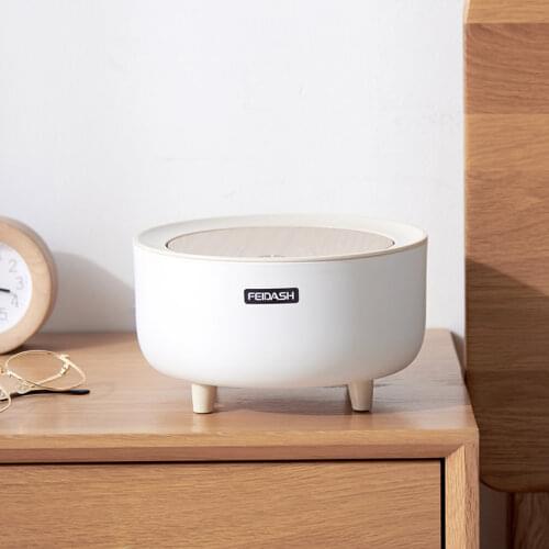 Home Press Trash Basket Living Room Bedroom Creative Simple Wood Grain High Foot Bullet Cover Trash Can Large Trash Can