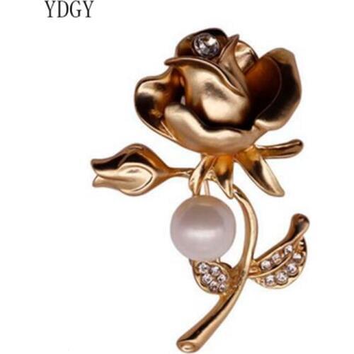 YDGY Creative Rose Brooch Alloy Pearl Brooch Girl Style Clothing Accessories Brooch