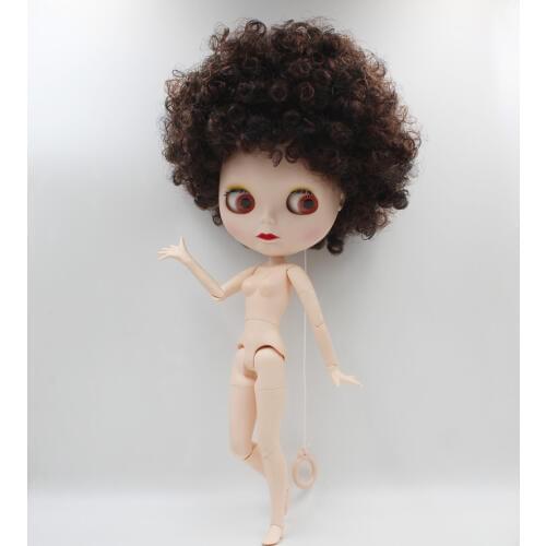 Blygirl,Blyth doll, dark brown exploded curly hair, 19 joints and ordinary body, frosted face shell nude doll