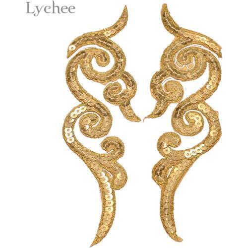 Lychee 1 Pair Sequins Auspicious Clouds Sew On Patch Embroidered Patch For Cloth DIY Garment Decoration Craft