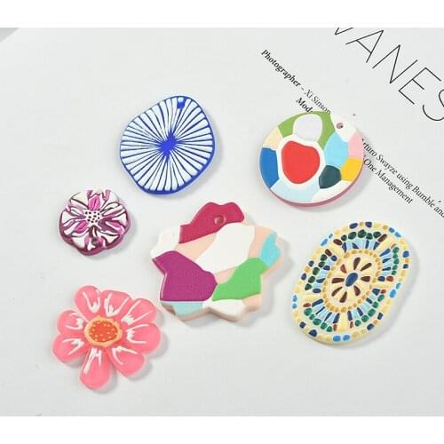 Min 20pcs/lot color 3D relief pattern print geometry irregular rounds ovals flowers shape acrylic beads diy jewelry accessory