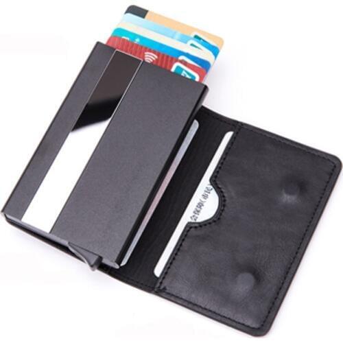 Bycobecy Men And Women Aluminum Box Magnet Card Holder PU Leather Smart Wallet Anti-theft RFID Blocking ID Card Case