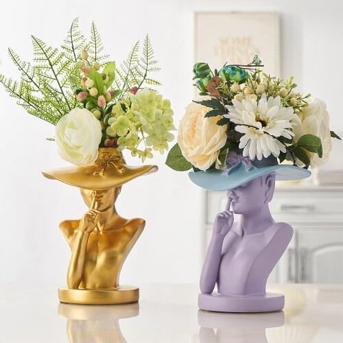 Tabletop Vase Goddess art Statue Ceramic Vases Crafts Figurines Resin Flower Arrangement Home Decoration Accessories Modern