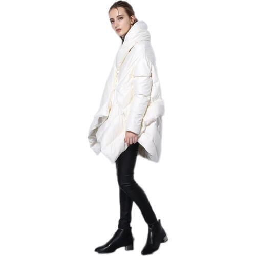 2020 New Fashion Womens Down Jacket Parka Cloaks European Designer Asymmetric Length Winter Coat Female