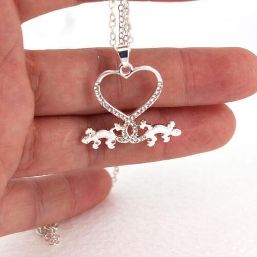 Hzew new two lizards love heart pendant necklace lizard necklace gift