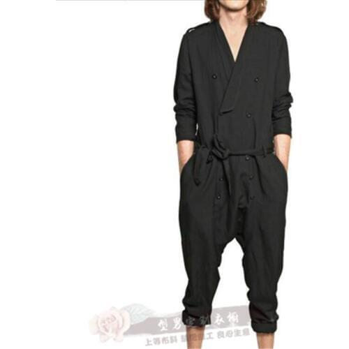 Casual jumpsuit loose jumpsuit spring and summer tide mens jumpsuit mens pants hair stylist jumpsuit trousers