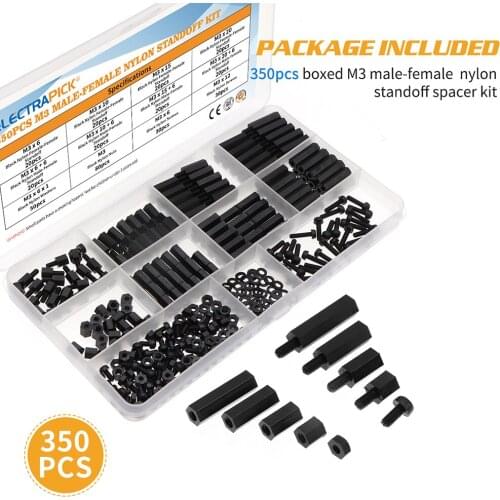 350pcs M3 Black Nylon Double Pass Spacing Hex Screws Nylon Standoff Spacer Flat Head Column Double Passage Nylon Plastic